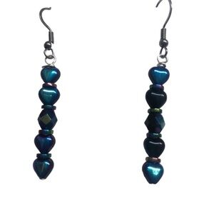 UNBRANDED Jet AB CZECH GLASS Bead HANDMADE Artisan Heart EARRINGS